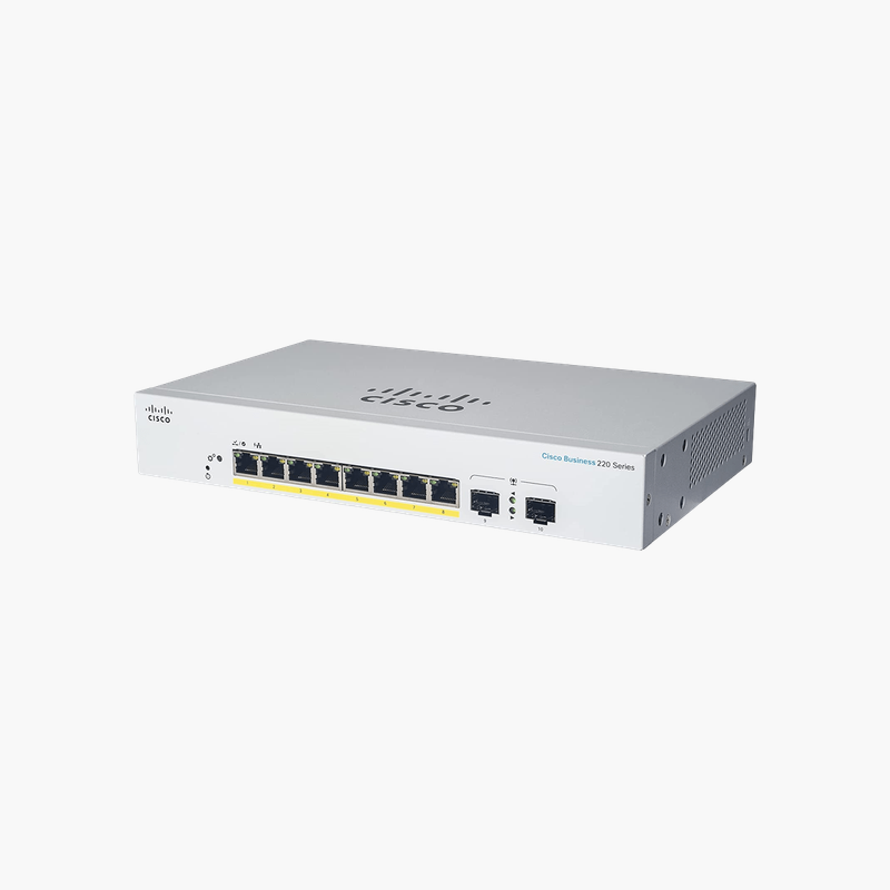 Cisco-Business-CBS220-8P-E-2G-8-Port-Gigabit-PoE-Smart-Switch-CIBS2208PE2G-65W-PoE-2x-Gigabit-RJ45SFP-combo-1.png Cisco Business CBS220-8P-E-2G 8-Port Gigabit PoE+ Smart Switch (CIBS2208PE2G) – 65W PoE, 2x Gigabit RJ45/SFP combo - Image 1