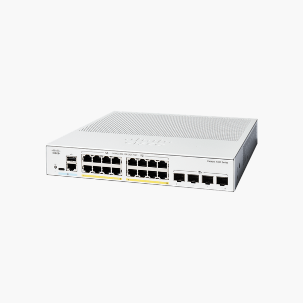 Cisco Catalyst 1300 16-Port Gigabit PoE+ Managed Switch (C1300-16P-4X) (CIC130016P4X) – 16x PoE+, 4x 10G SFP+, Layer 3 Managed