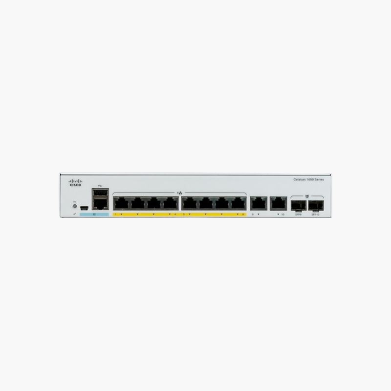Cisco Catalyst C1000-8P-E-2G-L 8-Port Gigabit PoE+ Switch – 67W PoE Budget, 2x 1G SFP/RJ-45 Combo Uplinks, Layer 2 Managed
