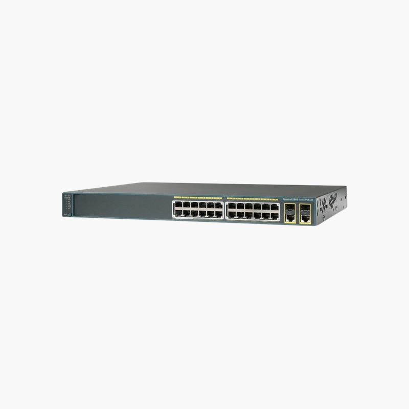 Cisco Catalyst WS-C2960+24PC-S 24-Port Fast Ethernet PoE Switch – 370W PoE, 2x Gigabit Combo Uplinks, LAN Lite