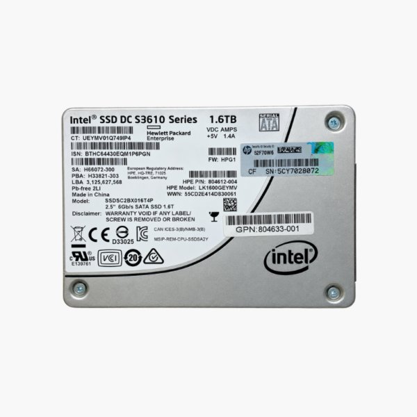 HPE 1.6TB SATA 6G Mixed Use SFF SSD (804612-004, Intel DC S3610 SSDSC2BX016T4P) – Hot-Plug for ProLiant