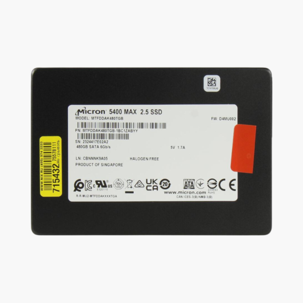 Micron 5400 MAX 480GB 2.5" SATA Enterprise SSD (MTFDDAK480TGB-1BC1ZABYYR) – 176-Layer TLC, Mixed-Use, 7mm