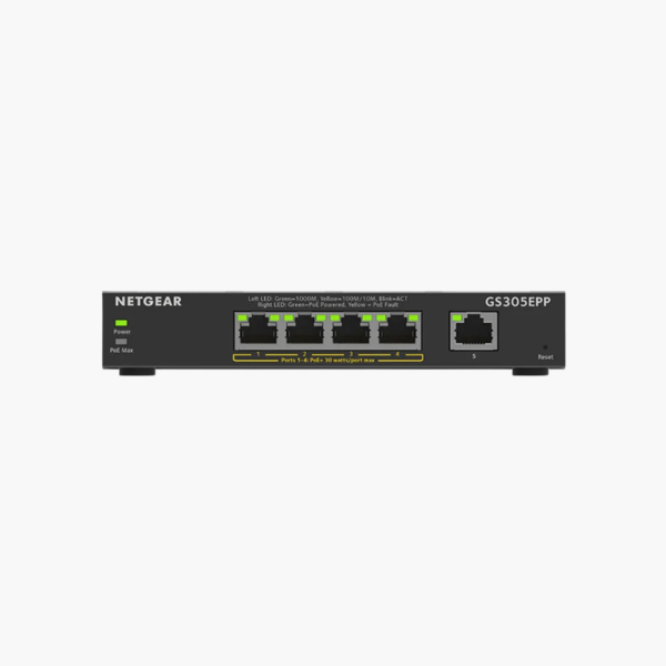 NETGEAR GS305EP 5-Port Gigabit PoE+ Smart Managed Plus Switch (NEGS305EP) – 63W PoE, Easy Smart Managed