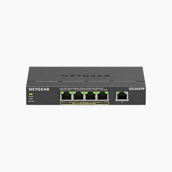 NETGEAR GS305PP 5-Port Gigabit PoE+ Unmanaged Switch (GS305PP-300NAS) – 83W PoE