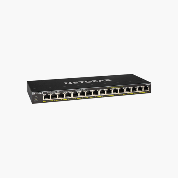 NETGEAR GS316P 16-Port Gigabit PoE+ Unmanaged Switch (GS316P-100NAS) – 115W PoE