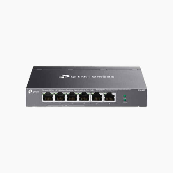 TP-Link Omada DS106P 6-Port 10/100Mbps Desktop Switch with 4-Port PoE+ (DS106P) – 67W PoE, Unmanaged