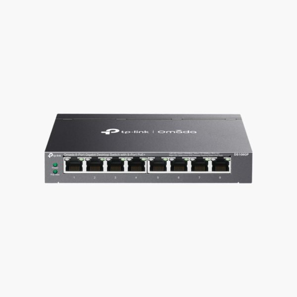 TP-Link Omada DS108GP 8-Port Gigabit Desktop Switch with 8-Port PoE+ (DS108GP) – 65W PoE, Unmanaged