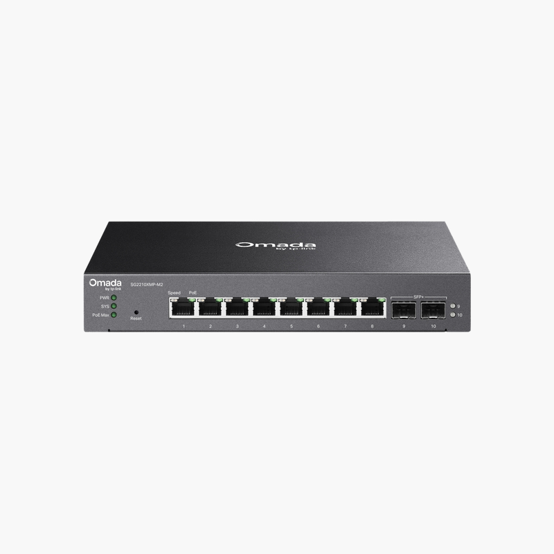 TP-Link-Omada-SG2210XMP-M2-10-Port-2.5G-Smart-Switch-with-8-Port-PoE-SG2210XMP-M2-160W-PoE-2x-10G-SFP-1.png TP-Link Omada SG2210XMP-M2 10-Port 2.5G Smart Switch with 8-Port PoE+ (SG2210XMP-M2) – 160W PoE, 2x 10G SFP+ - Image 1