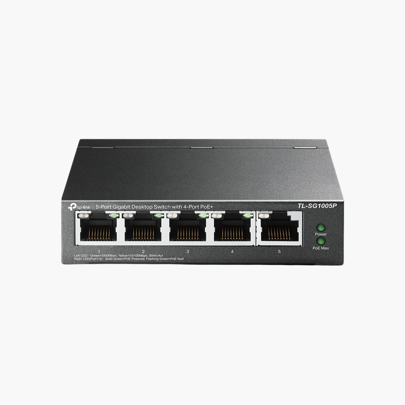 TP-Link-TL-SG1005P-5-Port-Gigabit-Desktop-Switch-with-4-Port-PoE-TL-SG1005P-65W-PoE-Unmanaged-1.png TP-Link TL-SG1005P 5-Port Gigabit Desktop Switch with 4-Port PoE+ (TL-SG1005P) – 65W PoE, Unmanaged - Image 1