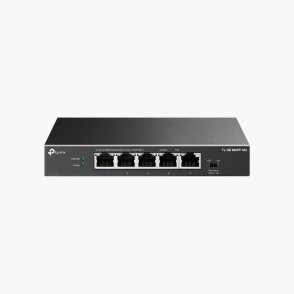 TP-Link TL-SG105PP-M2 5-Port 2.5G Desktop Switch with 4-Port PoE++ (TL-SG105PP-M2) – 123W PoE, Unmanaged