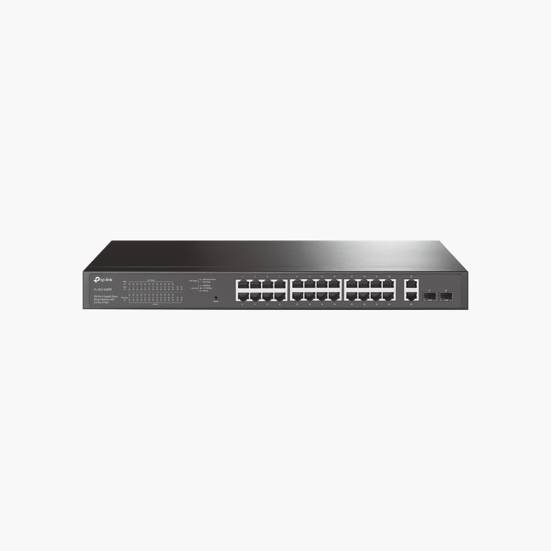 TP-Link-TL-SG1428PE-28-Port-Gigabit-Easy-Smart-Switch-with-24-Port-PoE-TL-SG1428PE-250W-PoE-2x-1G-SFP-1.png TP-Link TL-SG1428PE 28-Port Gigabit Easy Smart Switch with 24-Port PoE+ (TL-SG1428PE) – 250W PoE, 2x 1G SFP - Image 1