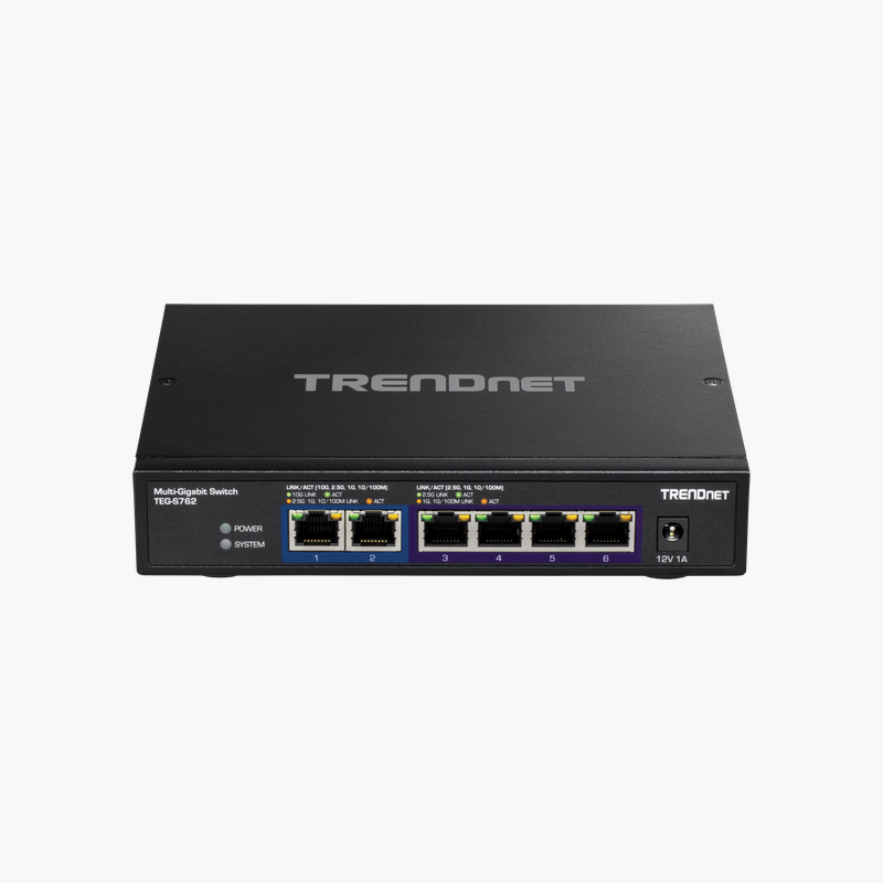 TRENDnet TEG-S762 6-Port 10G Multi-Gig Unmanaged Switch – 2x 10G + 4x 2.5G RJ-45, Fanless Metal TRENDnet TEG-S762 6-Port 10G Multi-Gig Unmanaged Switch – 2x 10G + 4x 2.5G RJ-45, Fanless Metal