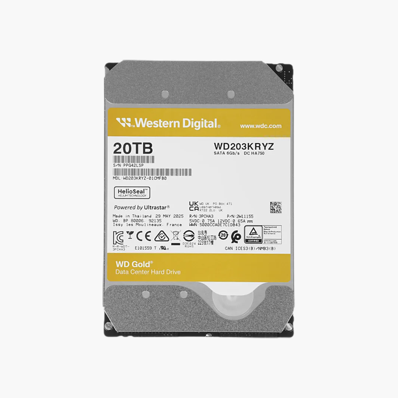WD Gold 20TB Enterprise Hard Drive (WD203KRYZ) – SATA 6Gb/s, 7200 RPM, 512MB Cache, CMR WD Gold 20TB Enterprise Hard Drive (WD203KRYZ)